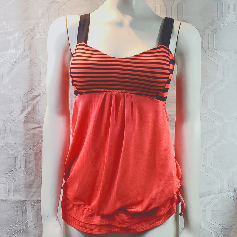 Lululemon Coral Pink and Navy Blue striped Tank Bra Size 4